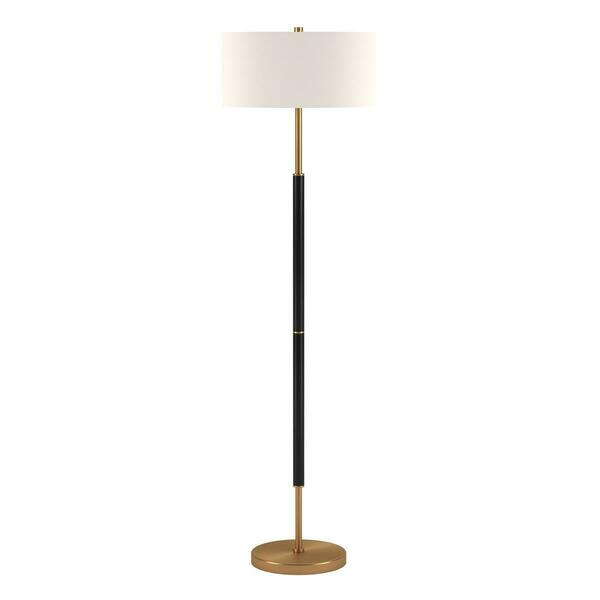 Estallar 61 in. Two Light Floor Lamp with White Drum Shade, Black & Brass ES3102176